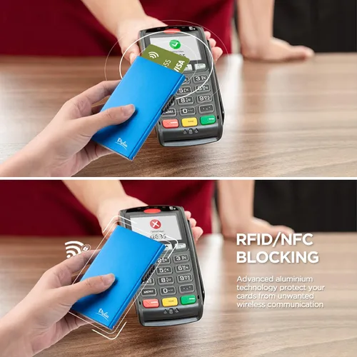 Miniatura 5 de Cartera desplegable, delgada y minimalista para tarjetas de crédito para hombres y mujeres, tarjetero para 7 tarjetas, protección RFID, cartera
