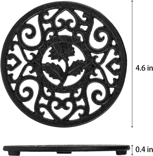 Miniatura 2 de Coloch Paquete de 2 salvamanteles de hierro fundido con clavijas, salvamanteles redondos de metal de 4.6 pulgadas con patrones vintage inoxidables