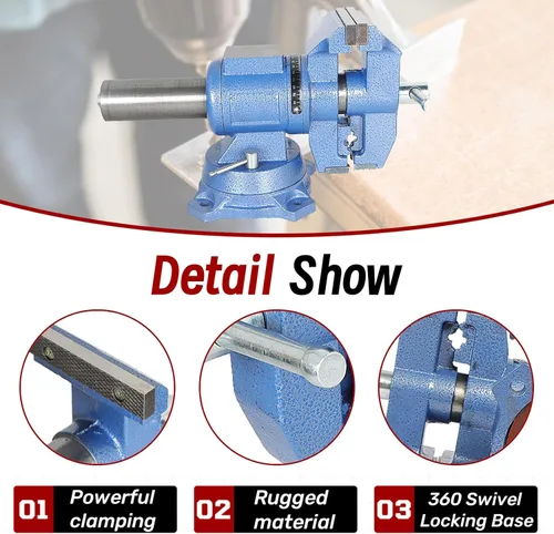 Miniatura 4 de findmall Tornillo multimordaza multiusos resistente con base giratoria y cabezal para sujetar equipos de fijación, rotación de 360 grados, uso