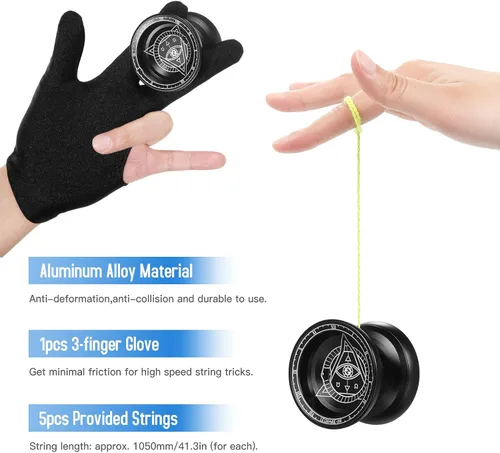 Miniatura 5 de Lixada Yoyo profesional de aluminio competitivo Yoyo Ball Yo Yo regalo con 5 cuerdas de repuesto y guante, ideal para principiantes y para trucos