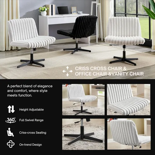 Miniatura 4 de Roundhill Blynn - Silla giratoria ajustable con cruz cruzada, silla de oficina de asiento ancho, silla de tocador, color gris claro