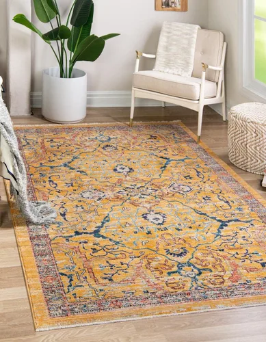 Unique Loom Lola Collection - Alfombra de área Vivacious (5 pies 3 pulgadas x 8 pies, rectangular, amarillo/azul)