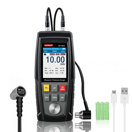 Miniatura 8 de Wintact Medidor de espesor ultrasónico digital, rango de 0.039 a 11.81 pulgadas con sonda para medir materiales metálicos y no metálicos, acero