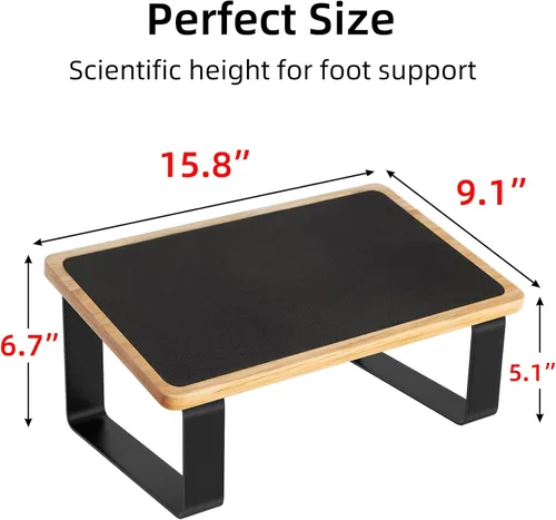 Miniatura 5 de Reposapiés para debajo del escritorio en el trabajo, taburetes ergonómicos de madera con metal con superficie de goma antideslizante, reposapiés