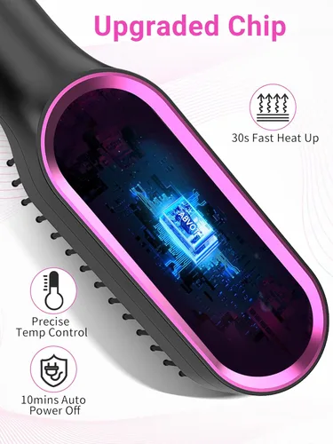 Miniatura 9 de Cepillo alisador de cabello con rejillas de ventilación, peine alisador de aire caliente todo en 1 para mujeres negras, doble voltaje, apagado