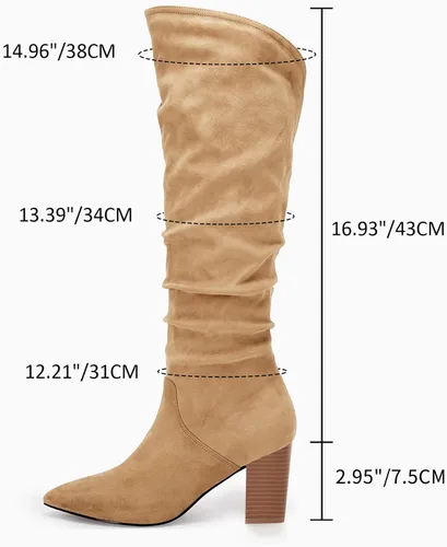 Miniatura 4 de Coutgo Botas altas hasta la rodilla para mujer, con tacón ancho de pantorrilla, puntera puntiaguda, botas largas para invierno