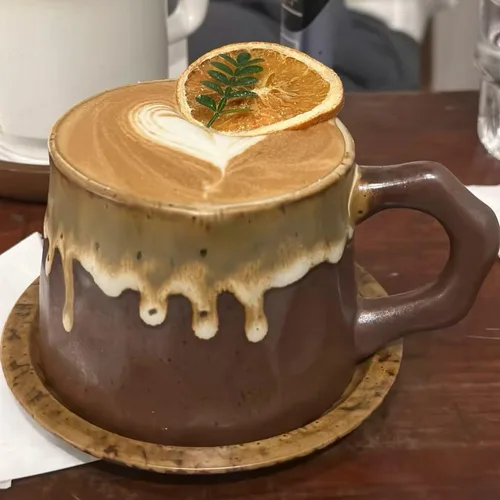 Miniatura 4 de Taza de capuchino de cerámica vintage retro hecha a mano con platillo – Taza de té y platillo de cerámica rústica pequeña, sin plomo, taza hecha a