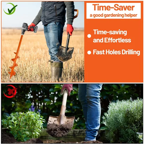 Miniatura 4 de Broca de barrena de 4"x24" para plantar – Barrena de jardín resistente para hoyos de postes con doble hoja en espiral y hexágono de 3/8