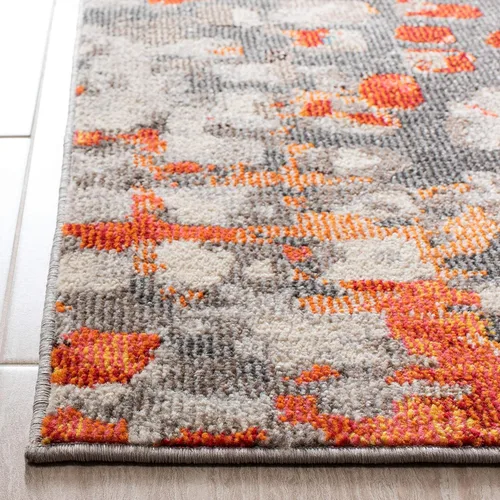 Miniatura 4 de SAFAVIEH MAD425H Madison Collection Alfombra decorativa cuadrada de 3', gris/naranja, diseño abstracto bohemio desgastado, no desprende pelusa