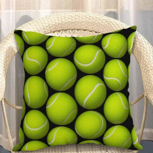Miniatura 3 de Mugod Funda de almohada decorativa de pelota de tenis, bolas redondas paralelas, amarillas, verdes, negras, blancas, de algodón, fundas de almohada