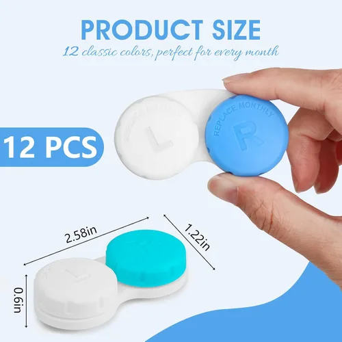 Miniatura 2 de Paquete de 12 fundas coloridas para lentes de contacto, caja de almacenamiento a granel con 12 colores, a prueba de fugas y duradera, kit