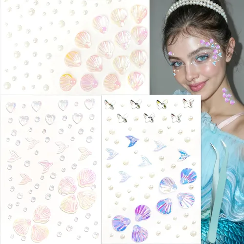 Miniatura 9 de NOOEPC Gemas faciales de Navidad, accesorios para rave, maquillaje de Navidad, copos de nieve, joyas autoadhesivas para la cara, joyas de ojos
