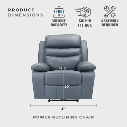 Miniatura 4 de Lexicon Silla Reclinable para Sala de Estar de Combinación de Cuero, Asientos para Cine en Casa, Sillón Reclinable Pegado a la Pared, Sillón Azul