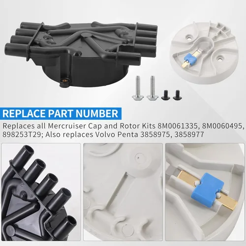 Miniatura 3 de V8 Kit de tapa y rotor para motores Mercruiser y Volvo Penta 5.0, 5.7, 6.2, 350 MAG MPI 5.0 5.7 GXI GI - 898253T29, 8M0060495, 3858975, 3858977