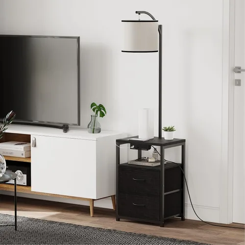 Miniatura 8 de SUNMORY Lámpara de pie con mesa y 2 cajones, lámpara con puerto USB y toma de corriente, lámparas para mesita de noche con bombilla LED de 3 Negro