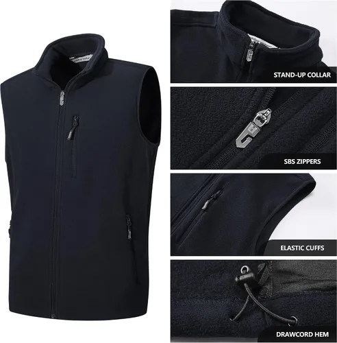 Miniatura 2 de Outdoor Ventures - Chaleco de forro polar ligero con cremallera completa para hombre, con 5 bolsillos, cálido invierno, sin mangas, chaqueta informal