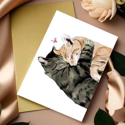 Miniatura 3 de Tarjeta de San Valentín para novio y novia, bonita tarjeta de aniversario de gatos para él y ella, adorable regalo de San Valentín