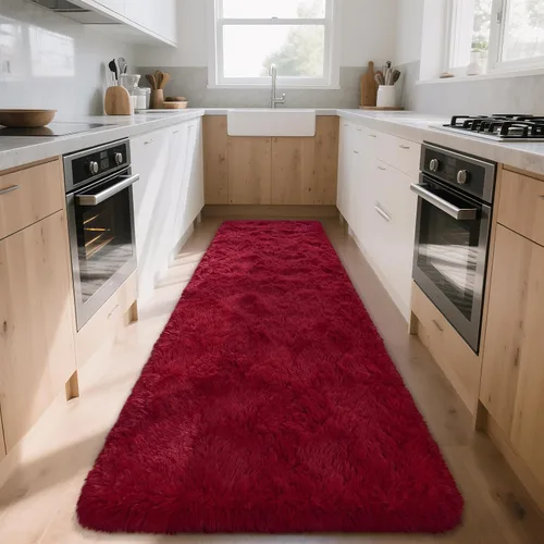Miniatura 10 de DETUM Alfombra pequeña de 2 x 3 pies para dormitorio, Kicthen entrada, pasillo, lavable, antideslizante, color borgoña, alfombras de felpa