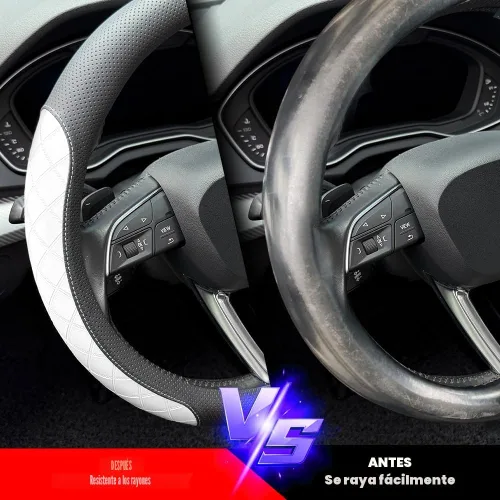 Miniatura 5 de LKWLIKEI - Funda para volante de piel Nappa, diseño elegante, patrón a cuadros, antideslizante, resistente al desgaste, mejora la comodidad de Negro