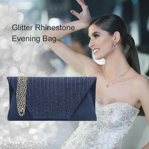 Miniatura 8 de Eshow Bolso de mano para mujer, bolso de noche, diseño de lentejuelas con cuentas vintage, bolsa de diamantes de imitación para boda, fiesta