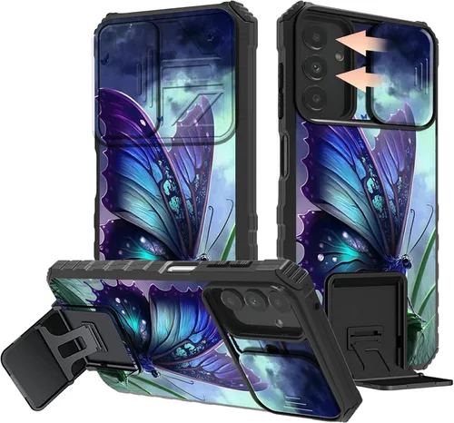 Miniatura 47 de Rossy Funda para Samsung Galaxy S22 Ultra para Samsung S22 Ultra con cubierta deslizante para cámara con función atril, funda híbrida de doble capa