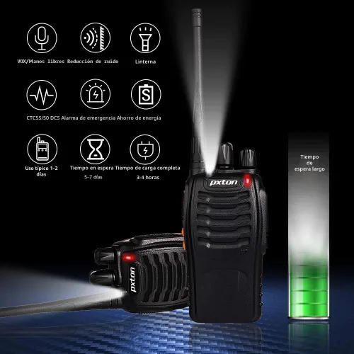 Miniatura 2 de pxton Walkie Talkies para adultos, radios bidireccionales de largo alcance con auriculares, radio de mano de 16 canales de 2 vías recargable