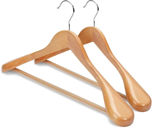 Miniatura 11 de HOUSE DAY Perchas de madera maciza de alta calidad para mujer, perchas de madera de hombro ancho, perchas para trajes con barra antideslizante