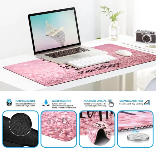 Miniatura 6 de iCasso - Alfombrilla de mouse, juego grande de alfombrillas de escritorio rosa, 4 en 1 XXL, alfombrilla de mouse + reposamuñecas para teclado +