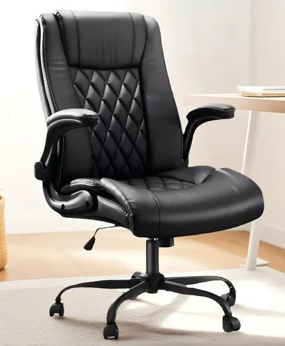 Miniatura 8 de Marsail Silla de oficina ejecutiva ergonómica con reposabrazos abatibles, piel sintética, altura ajustable, giratoria, color marrón