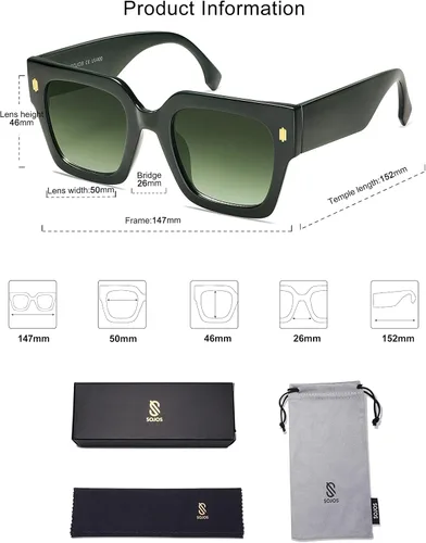 Miniatura 5 de SOJOS Gafas de sol cuadradas vintage de gran tamaño para mujer, estilo retro, de lujo, con protección UV400, SJ2194 DANA