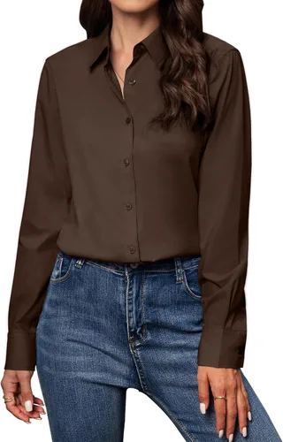 Miniatura 25 de Gleeivy Camisas con botones para mujer de ajuste clásico, camisa de vestir, camisa de trabajo, de negocios, casual, de manga larga, blusa, tops A