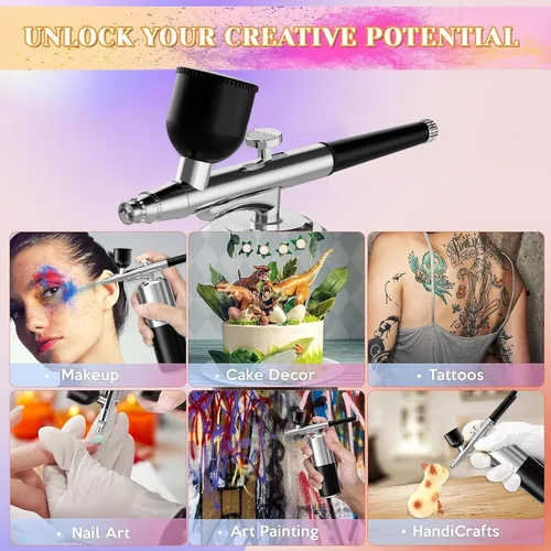 Miniatura 2 de Juegos de aerógrafo Kit de cepillo de aire con compresor de aire, pintura de uñas, cepillo de aire inalámbrico para peluquería, arte de uñas