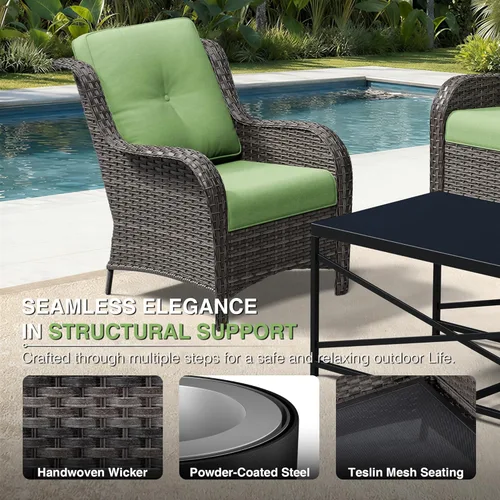 Miniatura 3 de Joyside Juego de sillas de mimbre para patio, juego de 3 piezas de mimbre para exteriores con 2 sillas reposabrazos y 1 mesa auxiliar para terraza