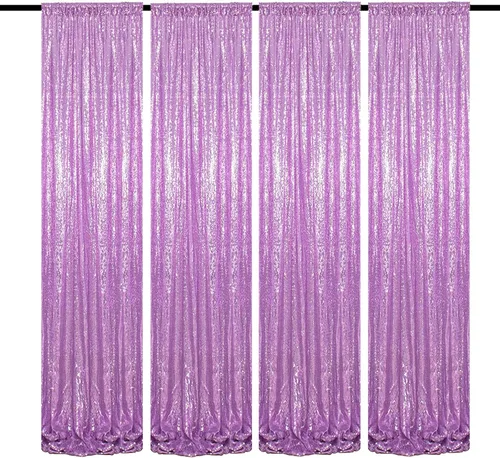 Miniatura 30 de Cortinas de fondo de lentejuelas negras con purpurina de 2 x 8 pies, 4 paneles para decoración de bodas, fiestas de cumpleaños, despedidas de Negro