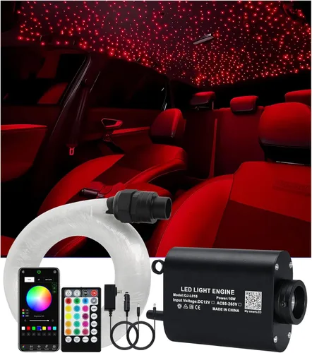 Luces de fibra óptica RGBW APP de tamaño pequeño de 16W, activadas por música, 150 piezas*0.03 pulgadas (6.5 pies/2m) Kit de luz de techo de