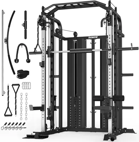 Miniatura 12 de DONOW Smith - Máquina con pilas de pesas, sistema de gimnasio en casa multifunción, jaula de potencia, estante para sentadillas, máquina cruzada