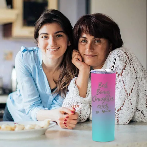 Miniatura 5 de Gift for Bonus Daughter or Daughter In Law, 20 oz Skinny Tumbler for her, Happy Birthday Day Presents from Bonus Mom or Bonus Dad Cup with Lid Straw