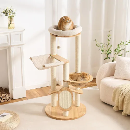 Miniatura 14 de Árbol Moderno de Madera Maciza para Gatos Adultos Grandes de Interior, Torre para Gatos de 50 Pulgadas de Alto con Postes Rascadores de Sisal, 50.0