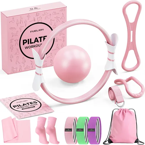 Juego de anillos de pilates Fuelion para mujeres, equipo de pilates para entrenamiento en casa con bandas de resistencia, círculo mágico de 35 cm,