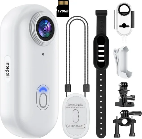 Miniatura 10 de Cámara de acción mini 4K de 128GB Thumb POV, cámara de video portátil para el cuerpo, grabadora de video portátil con IPX7 impermeable para buceo