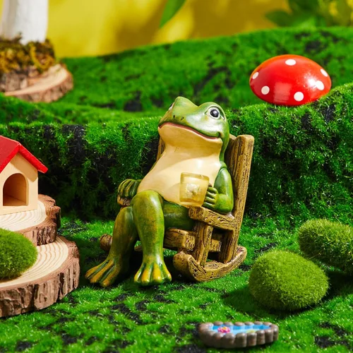 Miniatura 6 de Jetec Estatua de jardín de rana con energía solar en miniatura, decoración del día de la madre, regalos para decoración del hogar, accesorios