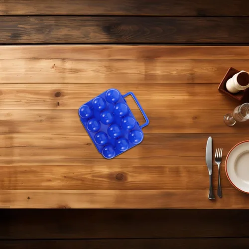 Miniatura 4 de Porta huevos portátil, azul, plástico, caja de almacenamiento de huevos de 6 rejillas con asa, diseño plegable, 150