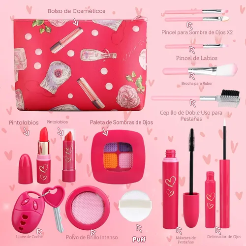 Miniatura 2 de Woumserta Kit de maquillaje de simulación para niños de 3 a 5 años, juego de maquillaje falso azul o beige para niñas pequeñas, regalos