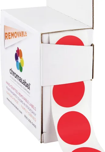 ChromaLabel Calcomanías redondas de colores de 1 pulgada, etiquetas de codificación de colores con puntos adhesivos extraíbles, calcomanías de Rojo