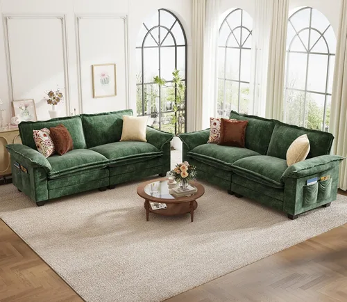 Miniatura 21 de KKL Sofá Seccional Modular de 89 Pulgadas, Sofá de Amor de 2 Asientos Sofá Nube con Asiento Profundo, Sofás Seccionales de Chenilla para Sala
