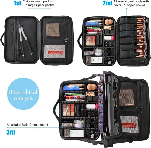 Miniatura 5 de Relavel - Estuche de maquillaje de viaje en tren de 13.8 pulgadas, estuche de cosméticos grande profesional, portátil, organizador y almacenamiento