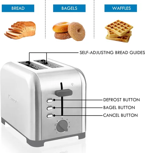 Miniatura 5 de Kenmore - Tostadora de 2 rebanadas, acero inoxidable, ranuras extra anchas, funciones de bagel y descongelación, 9 niveles de tostado, bandeja
