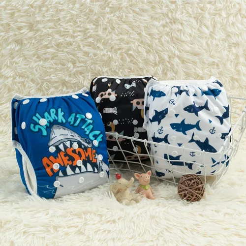 Miniatura 113 de Alva, Pañales de bebé para nadar, paquete de 2 unidades, talle único, reutilizable, lavable y ajustable de 0 a 36 meses. Tamaño de 10 a 40 lbs