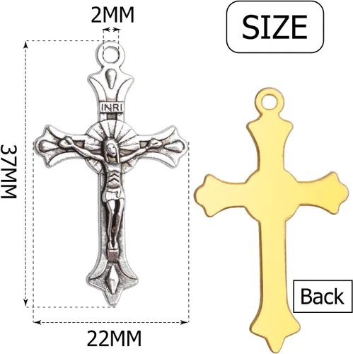 Miniatura 2 de Aylifu Cross Pendant Charms, 50pcs Alloy Jesus Peace Crucifix Pendants Jewelry Findings Accessories for DIY Handmade Bracelet Necklace Dorado/Plata