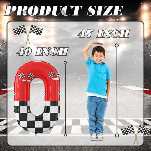 Miniatura 2 de Globos gigantes de papel de aluminio con números de tema de carreras a cuadros en blanco y negro de 40 pulgadas (Número 0)